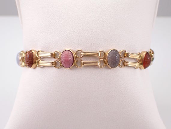 Vintage 60s Scarab Bracelet - Solid 14K Gold Estate Jewelry