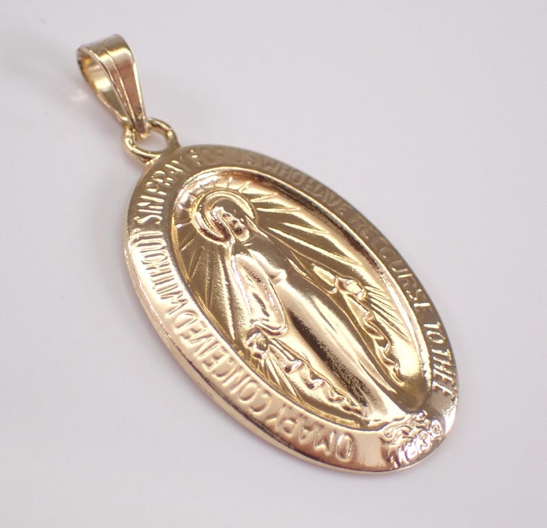 Vintage 14K Yellow Gold Miraculous Medal Charm - Religious Virgin Mary ...