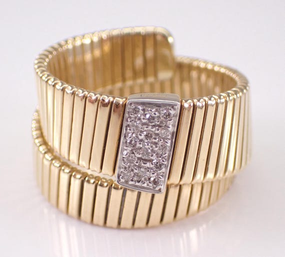 14K Yellow Gold Diamond Anniversary Ring: Crossover Wraparound Unique Estate Band