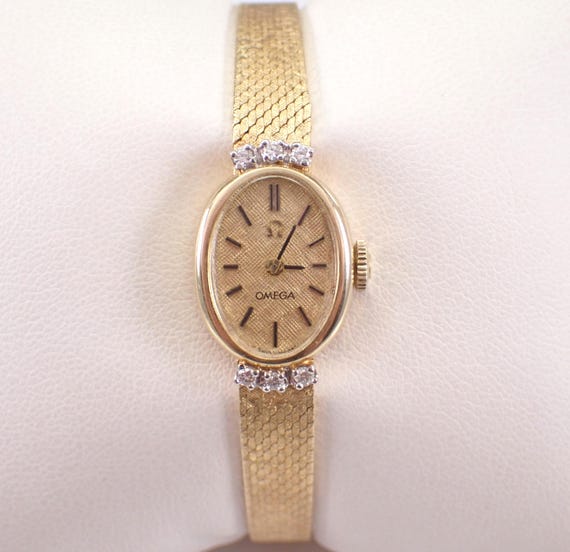14K Yellow Gold Diamond Omega Watch: Vintage Ladies Wristwatch Bracelet