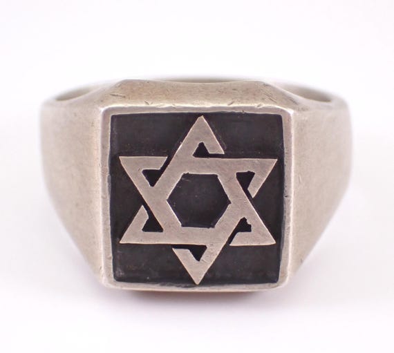 Vintage Sterling Silver Star of David Pinky Ring: Estate Chunky Square Signet Band - Unique Religious Jewelry Gift