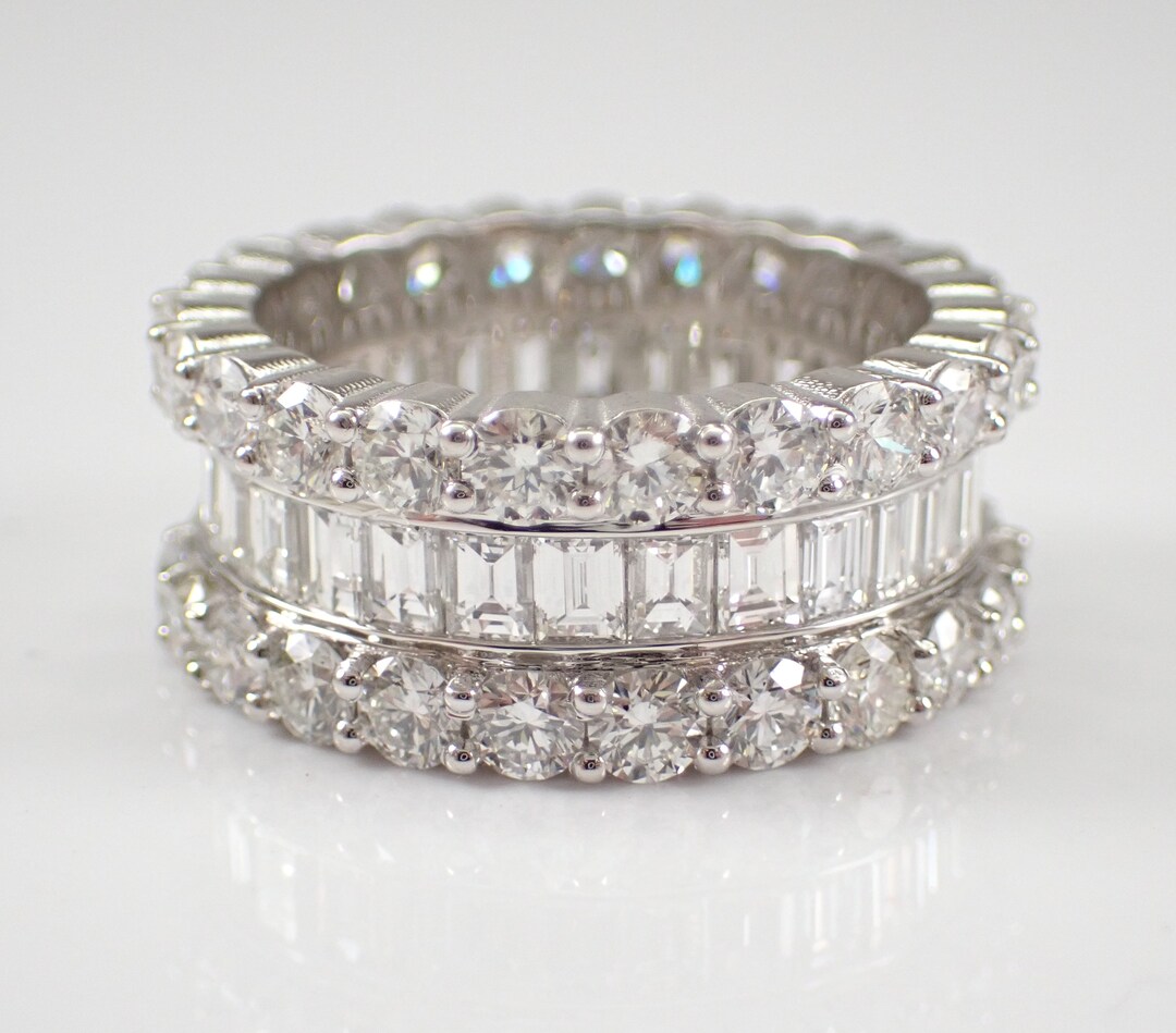 14K White Gold Diamond Eternity Ring - Baguette and Round Infinity Band ...