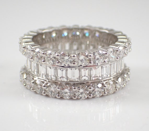 14K White Gold Diamond Eternity Ring - Baguette and Round Infinity Band - Bridal Anniversary Fine Jewelry Gift