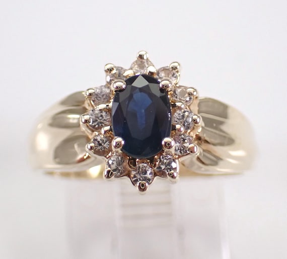 Vintage Yellow Gold Sapphire Ring - Antique Halo Engagement Setting - September Birthstone Estate Jewelry