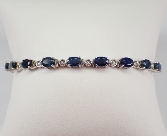 Sapphire and Diamond Tennis Bracelet - White Gold Birthstone Everyday Bracelet - September Gemstone Fine Jewelry Gift