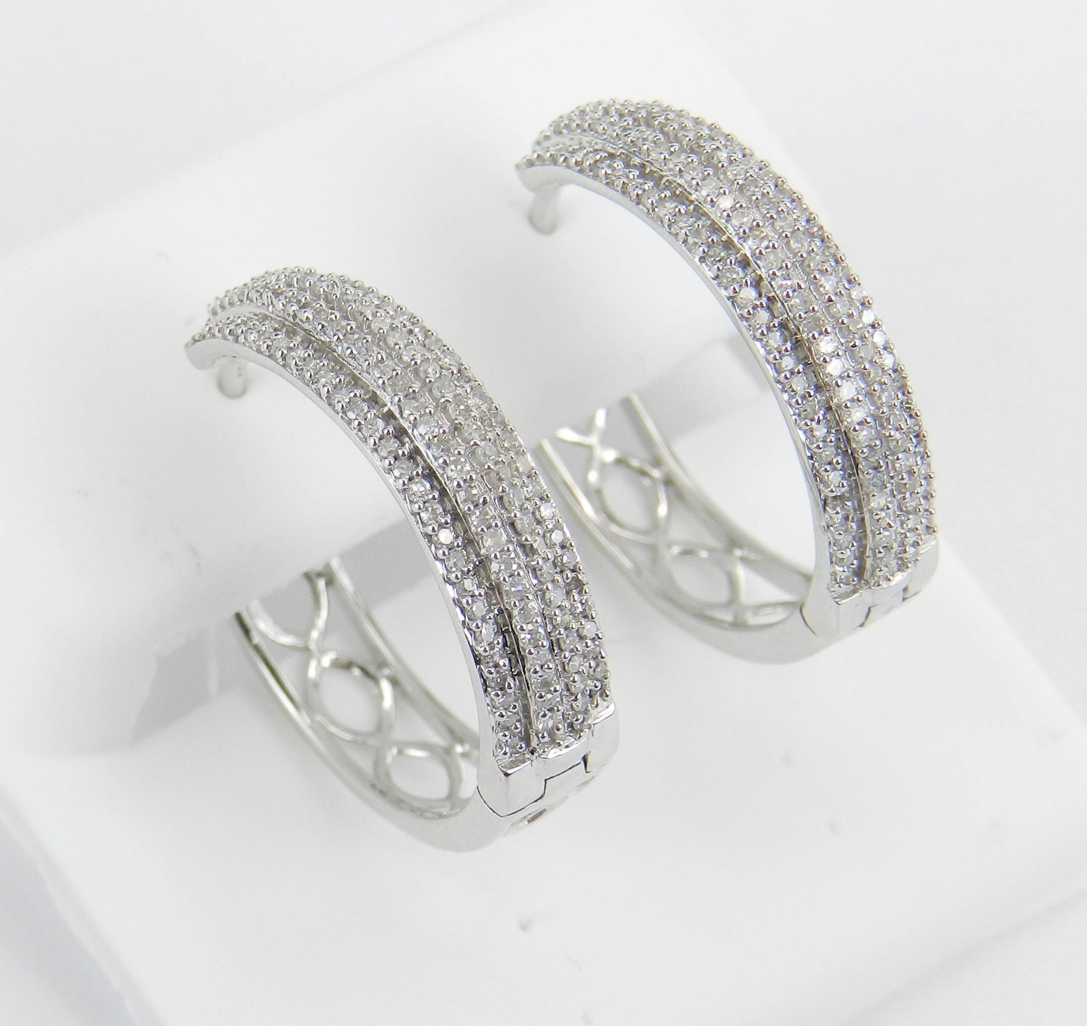 White Gold .70 ct Diamond Hoop Earrings Diamond Hoops Huggies Gift