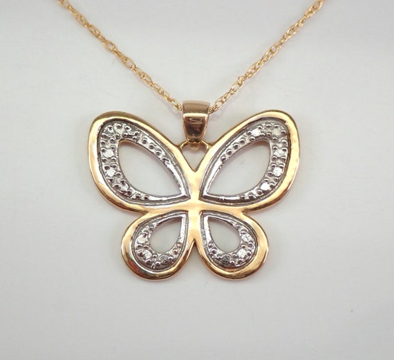 Butterfly Necklace, Solid 10K Yellow Gold Chain, Butterfly Pendant, Everyday Layering Necklace