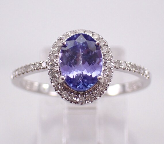 Tanzanite and Diamond Engagement Ring - White Gold Bridal Anniversary Band - Purple Birthstone Fine Jewelry Gift