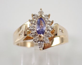 Vintage Tanzanite and Diamond Ring - 14K Yellow Gold Gemstone Ring - December Birthstone Gift