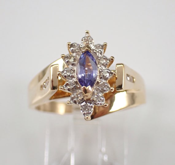 Vintage Tanzanite and Diamond Ring - 14K Yellow Gold Gemstone Ring - December Birthstone Gift