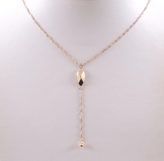 Vintage 14K Yellow Gold Lariat Necklace: Estate Dangle Pendant Chain