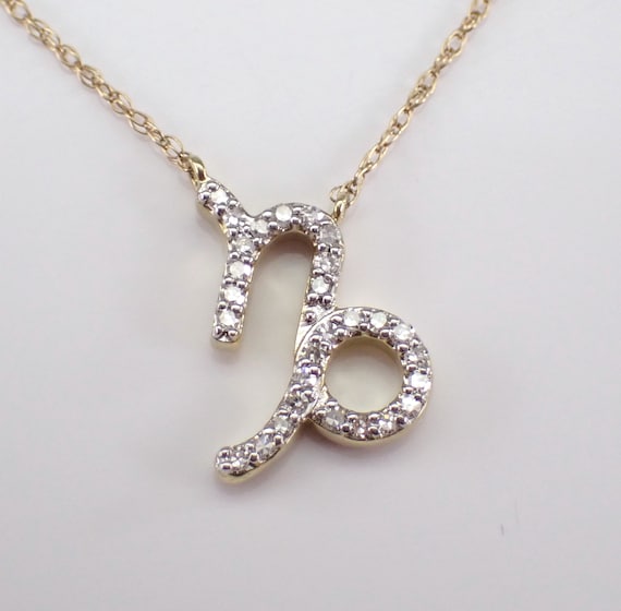 Yellow Gold Capricorn Sign Diamond Necklace - Zodiac Astrology Station Charm Pendant and Chain - Unique Dainty Jewelry Gift