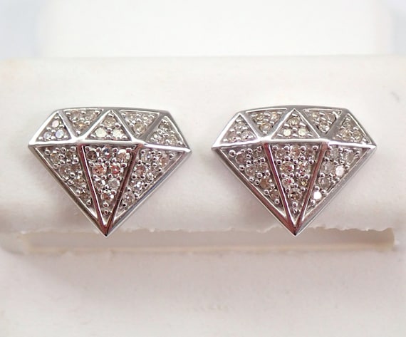 White Gold Diamond Cluster Earrings, Diamond Kite Shaped Unique Studs, Birthday Gift for Daughter Graduation Engagement