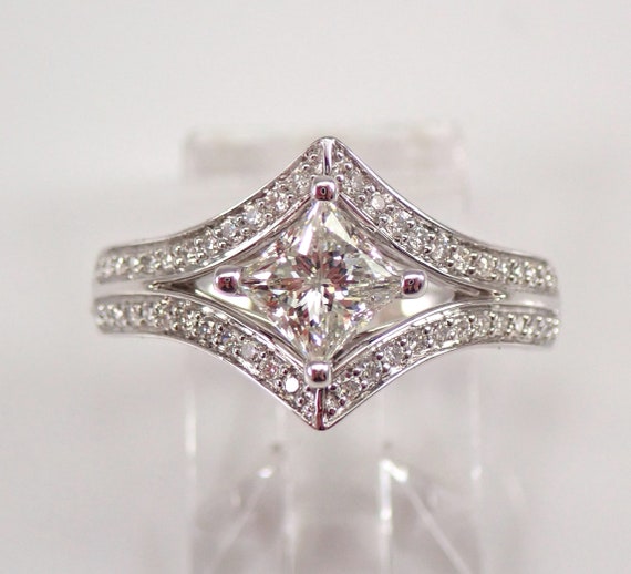 14K White Gold 1.02 ct Princess Cut Diamond Engagement Ring Size 7 Unique Design