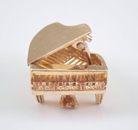 14K Yellow Gold Piano Charm Pendant: Vintage Estate Music Jewelry Gift for Necklace or Bracelet