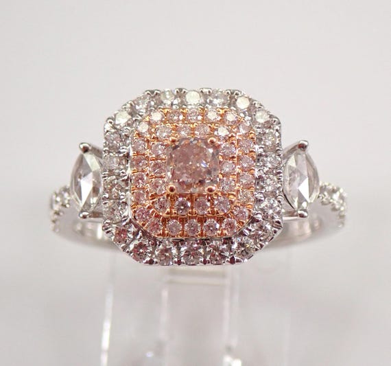 Fancy Pink Diamond Engagement Ring - 18K White Gold Cushion Cut Halo Setting - Bridal Promise Fine Jewelry Gift