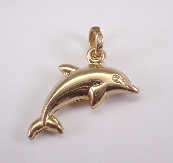 Vintage 14K Yellow Gold Dolphin Charm Pendant - Antique Dainty Sea Life Fish Drop for Necklace or Bracelet