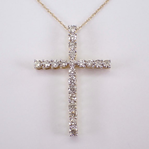 Yellow Gold Diamond CROSS Pendant and Chain, Religious Fine Jewelry Charm Necklace