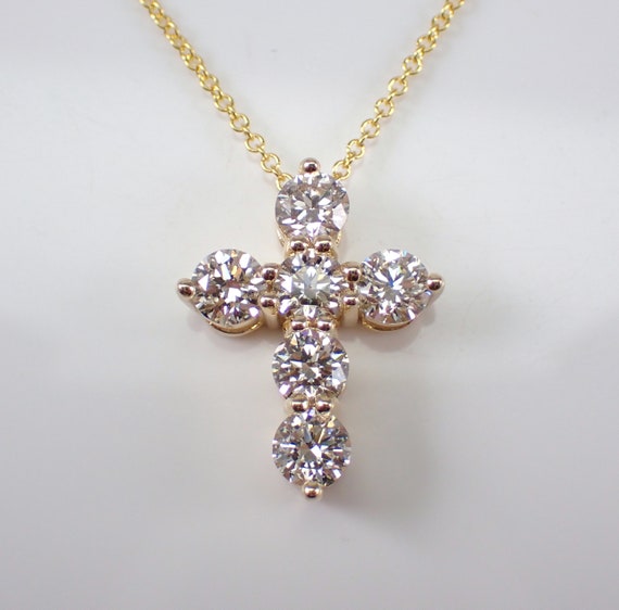 14K Yellow Gold Diamond Cross Pendant - Unique Brilliant Medium Crucifix Necklace - Religious Fine Jewelry Gift