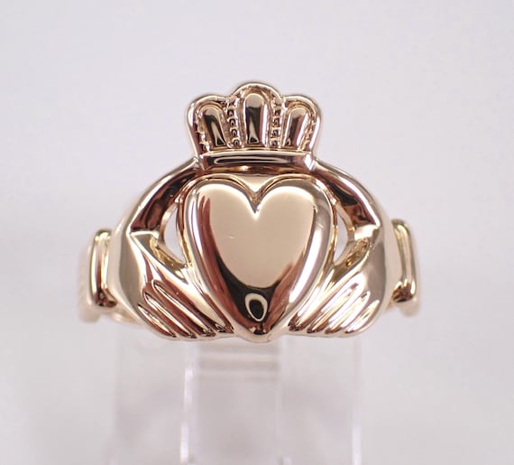 Vintage 14K Yellow Gold Claddagh Ring - Heart and Crown Irish Wedding Band - Unique Estate Celtic Jewelry Gift
