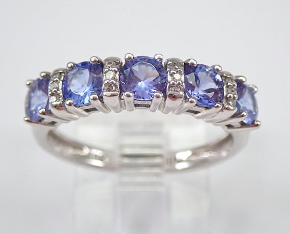 Tanzanite and Diamond Wedding Ring - White Gold Anniversary Band - Gemstone Fine Jewelry Gift