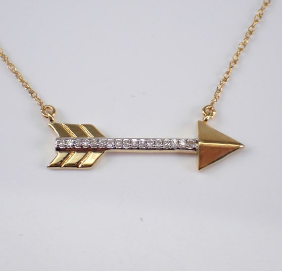 Diamond Arrow Charm Necklace - Yellow Gold Choker Station Pendant - Everyday Wear Thin Layering Chain