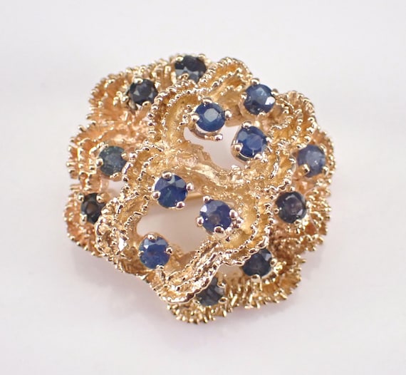 Antique 14K Yellow Gold Sapphire Brooch, Vintage Solid Gold Fine Jewelry Pin