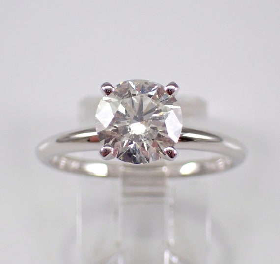 14K White Gold Diamond Engagement Ring - Round Brilliant Solitaire Bridal Band - Genuine Natural Promise Fine Jewelry