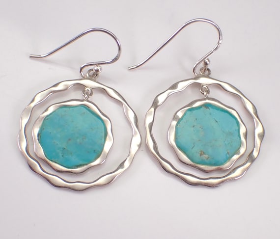 Sterling Silver Vintage Dangle Earrings - Unique Turquoise Gemstone Drops on Kidney Wire