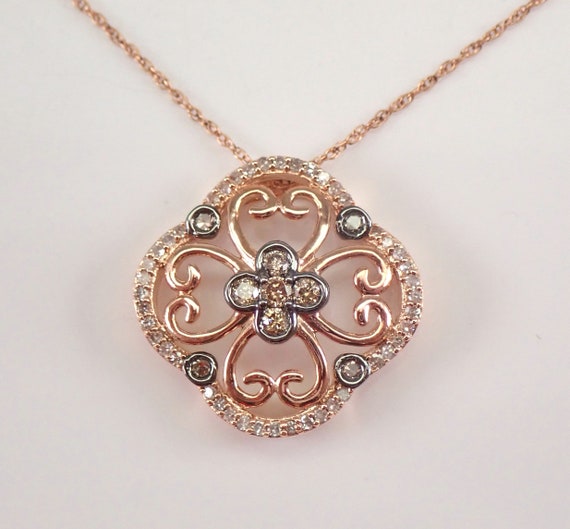 Chocolate Diamond Pendant and Chain - Rose Gold Cluster Choker Necklace - Unique Colored Fine Jewelry Gift