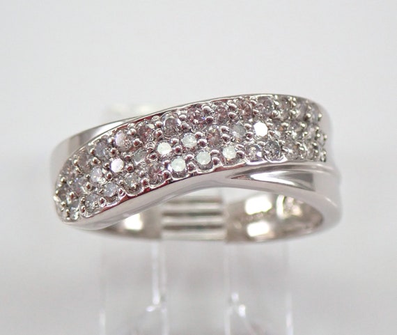 Vintage Platinum Diamond Wedding Ring, Pave Set Crossover Anniversary Band, Estate Fine Jewelry