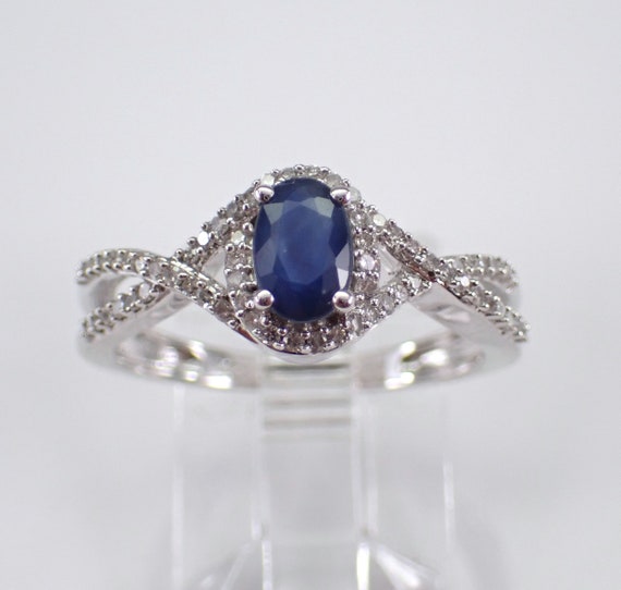 Sapphire and Diamond Promise Ring - White Gold Bridal Fine Jewelry - September Birthstone Gemstone Gift