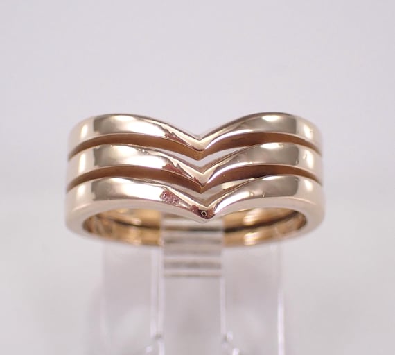 Vintage 14K Yellow Gold Multi Row Ring: Estate Right Hand Chevron Band, Unique Fine Jewelry Gift