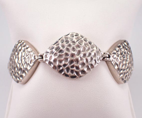 Vintage Chunky Hammered Bracelet, Sterling Silver Unique Statement Jewelry Gift