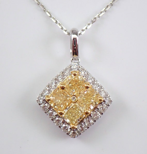 Genuine Yellow Diamond Pendant - Cushion Cut Canary Diamond Necklace and Chain - Unique Fine Jewelry