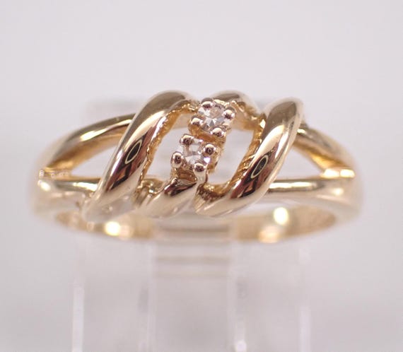 Vintage 14K Yellow Gold Diamond Pinky Ring - Unique Dainty Estate Two Stone Band