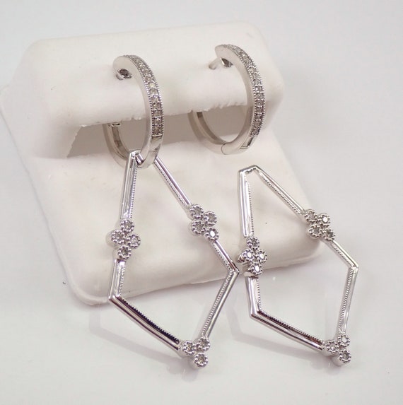 Unique Diamond Earrings- Hoops and Dangle Convertable Earrings - White Gold Modern Jewelry