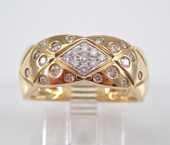14K Yellow Gold Diamond Anniversary Ring - Unique Stackable Wedding Band - GalaxyGems Bridal Jewelry Gift