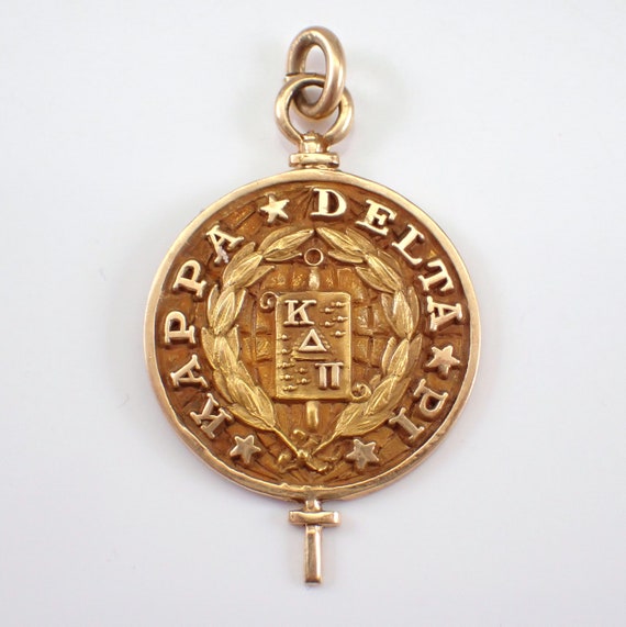 50s Vintage Yellow Gold KAPPA DELTA PI Charm Pendant - College Greek Fraternity Sorority Jewelry Gift for Necklace or Bracelet