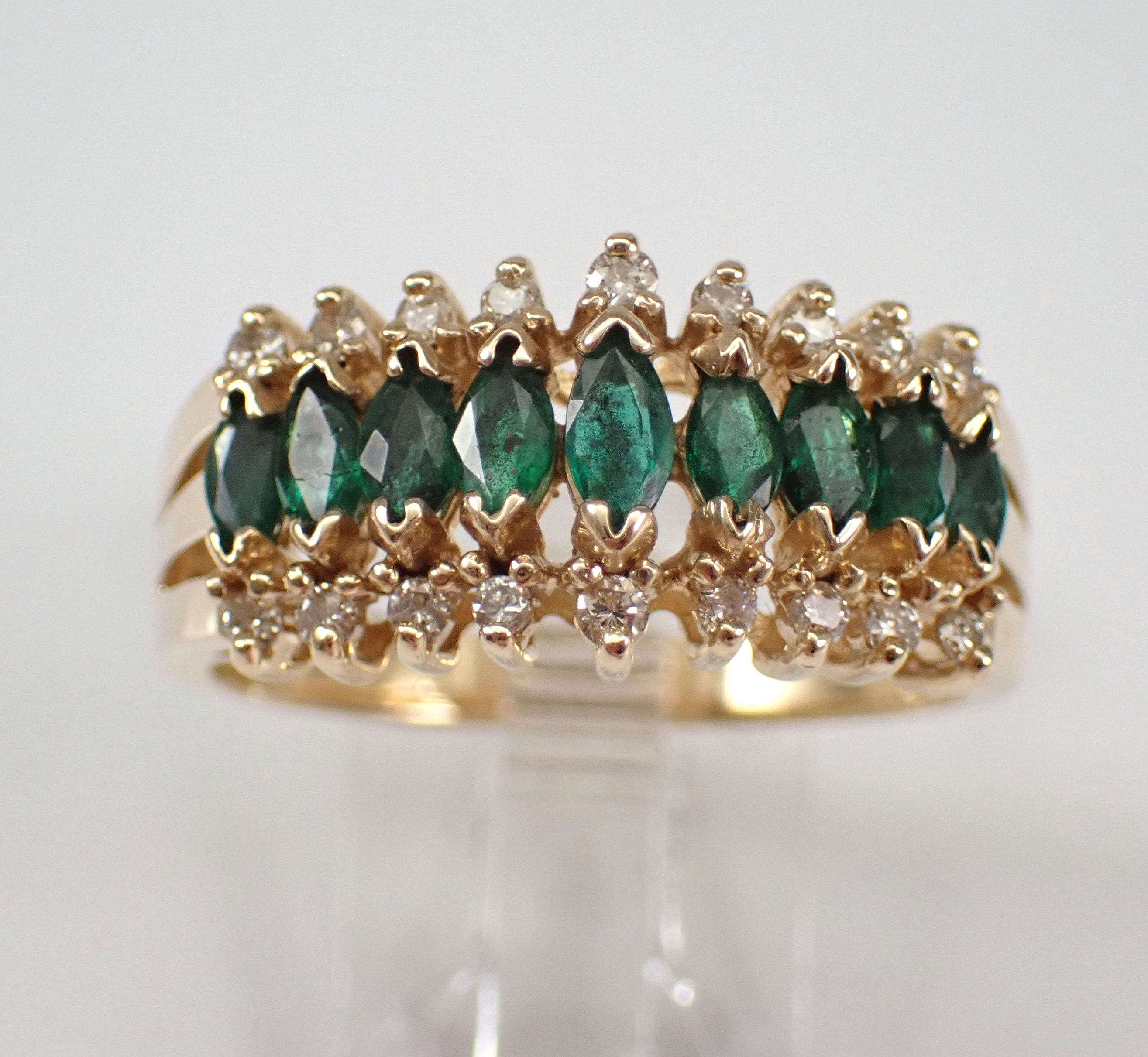 Vintage Emerald Wedding Ring, Diamond and Gemstone Anniversary Band ...