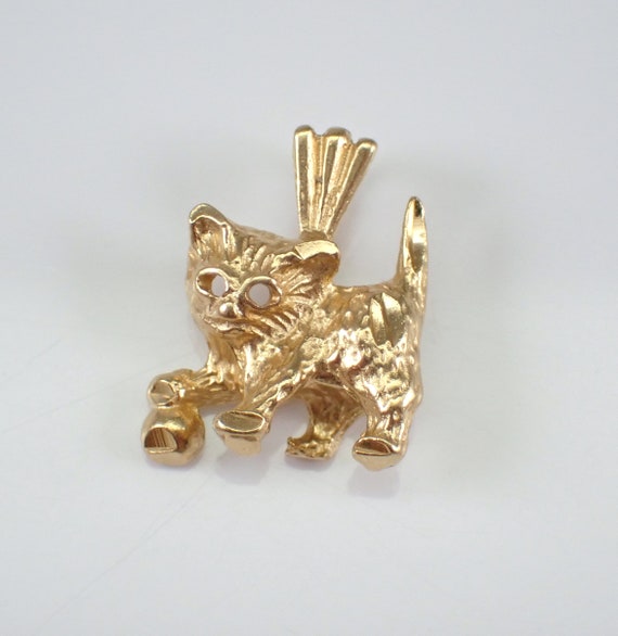 Vintage 14K Yellow Gold Cat Charm Pendant - Adorable Kitten Jewelry Gift for Necklace or Bracelet