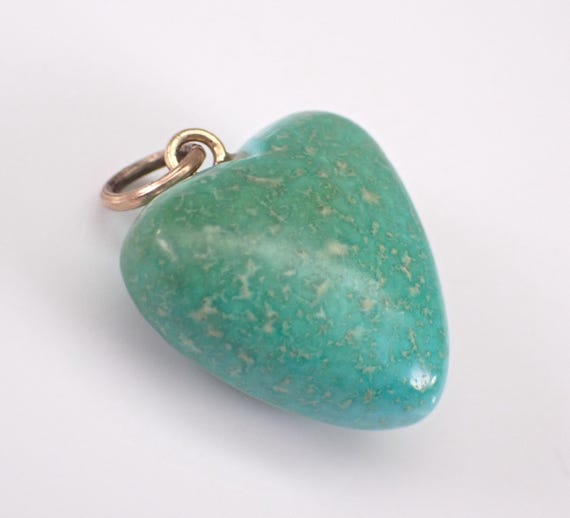 Vintage 14K Yellow Gold Turquoise Heart Charm Pendant - Unique Gemstone Jewelry for Bracelet or Necklace