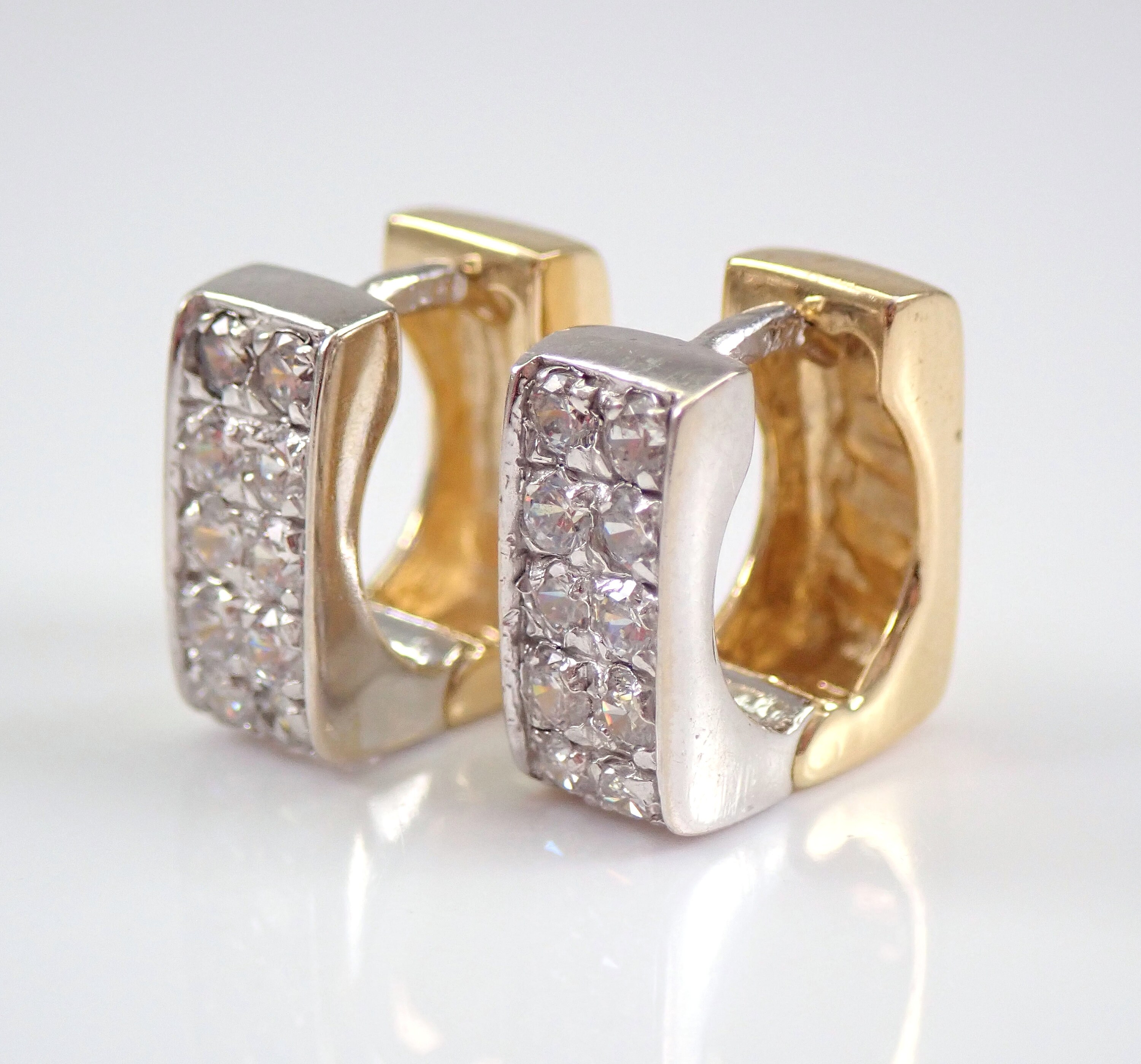 14k Two-tone White and Yellow Gold Hoop Earrings with Cubic Zirconia 14k Two-tone White and Yellow Gold Hoop Earrings with Cubic Zirconia