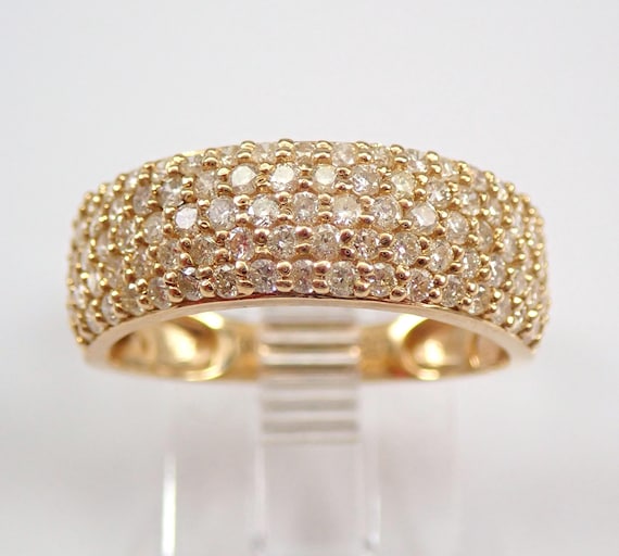 Yellow Gold Diamond Wedding Ring - Pave Set Domed Anniversary Band - Bridal Stackable Fine Jewelry Gift