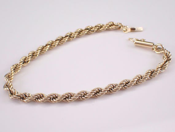 Vintage 14K Yellow Gold Rope Chain Bracelet - Unique Estate Station Charm Link