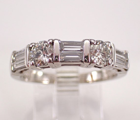 14K White Gold Diamond Wedding Ring - Stacking Baguette and Round Anniversary Band - GalaxyGems Bridal Fine Jewelry Gift
