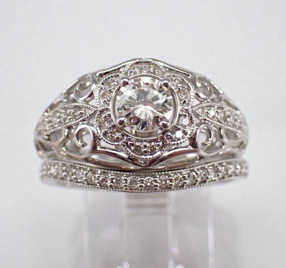 14K White Gold Diamond Engagement Ring - Wedding Anniversary Band - Unique Bridal Fine Jewelry Gift