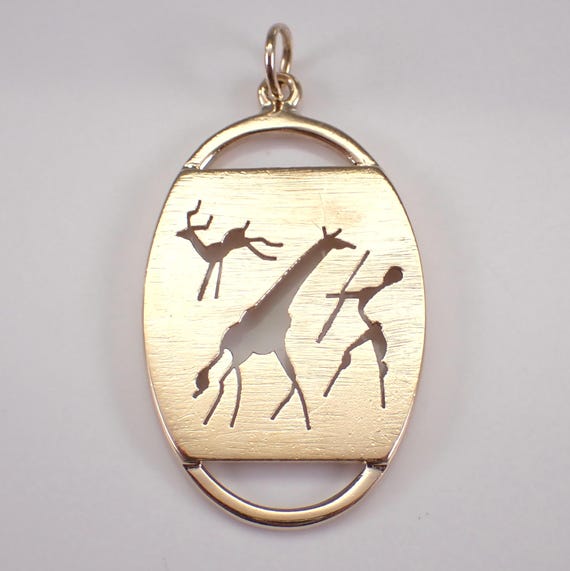 Vintage Yellow Gold Charm, African Safari Giraffe Pendant for Necklace or Bracelet, Unique Dainty Deer Hunter Jewelry Gift