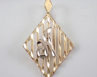Vintage A Initial Pendant Charm, 14K Yellow Gold Letter Charm for Necklace or Bracelet