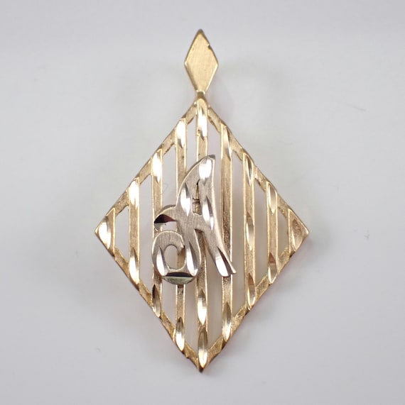 Vintage A Initial Pendant Charm, 14K Yellow Gold Letter Charm for Necklace or Bracelet